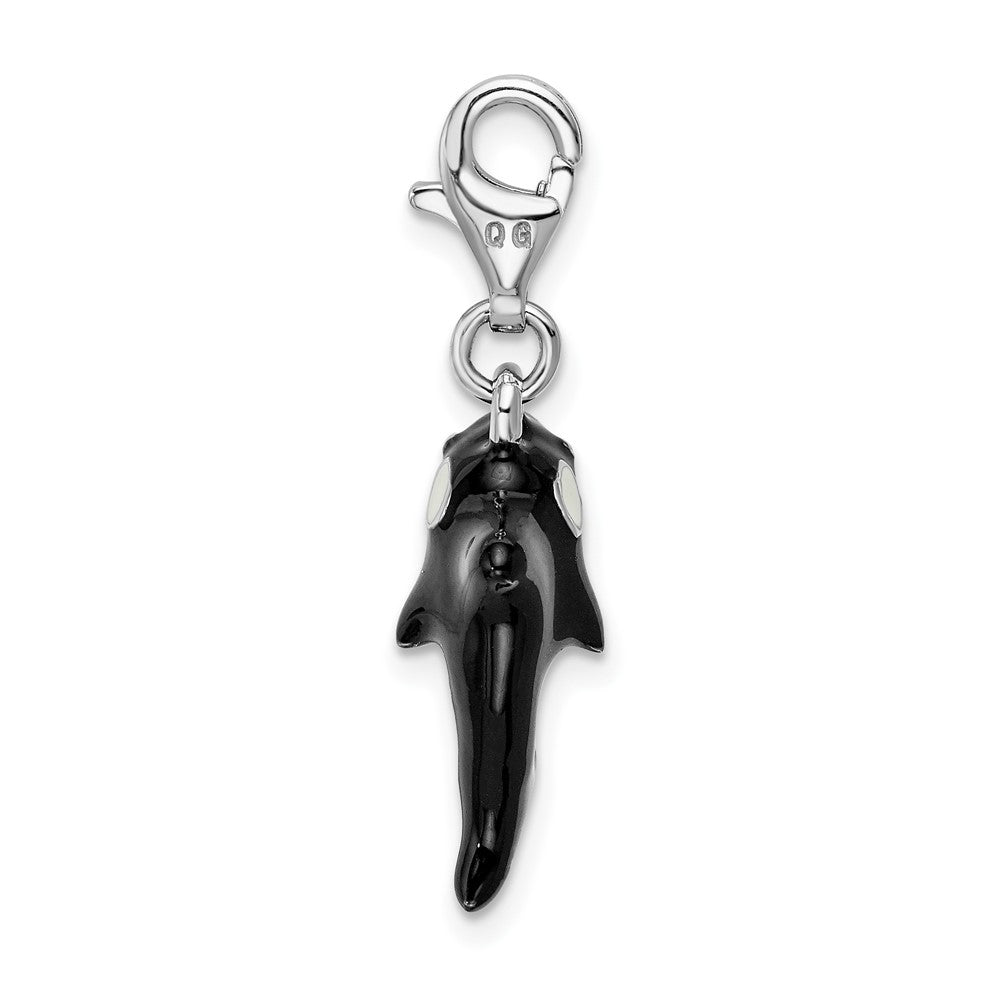 Amore La Vita Sterling Silver Rhodium-plated Polished 3-D Enameled Orca Whale Charm with Fancy Lobster Clasp