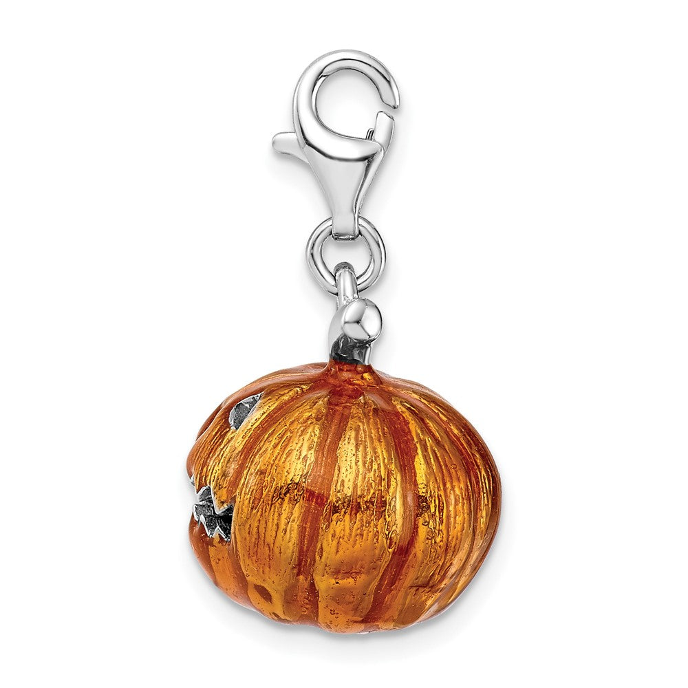 Sterling Silver 3-D Enameled Jack o Lantern w/Lobster Clasp Charm