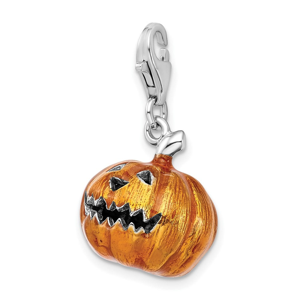 Sterling Silver 3-D Enameled Jack o Lantern w/Lobster Clasp Charm