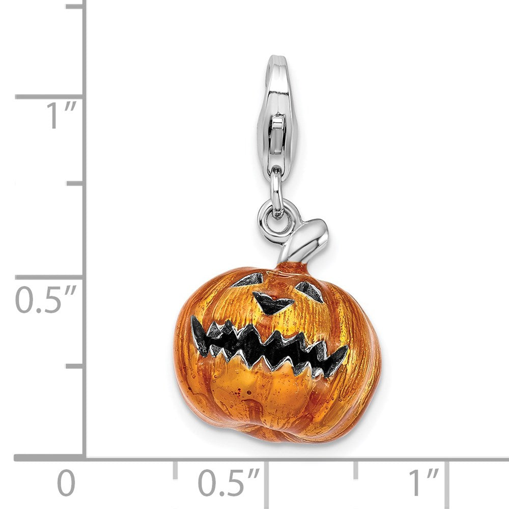 Sterling Silver 3-D Enameled Jack o Lantern w/Lobster Clasp Charm