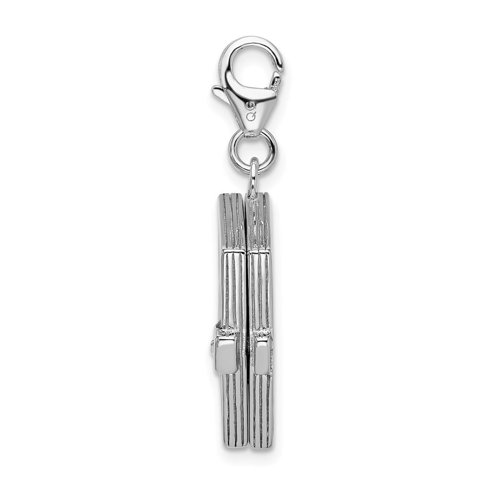Amore La Vita Sterling Silver Rhodium-plated Polished 3-D Moveable Crystal From Swarovski Enameled 3-D Note Book Charm wit...
