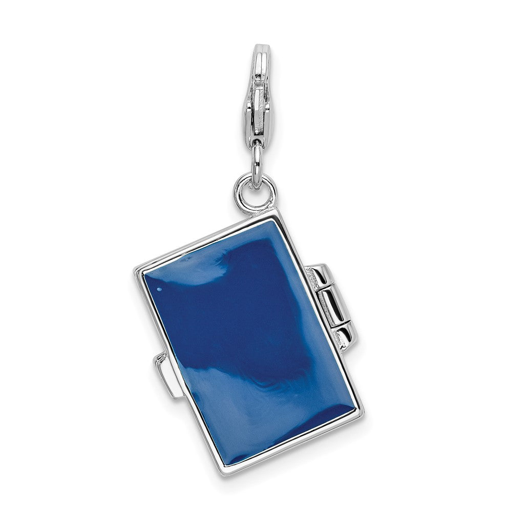 Amore La Vita Sterling Silver Rhodium-plated Polished 3-D Moveable Crystal From Swarovski Enameled 3-D Note Book Charm wit...