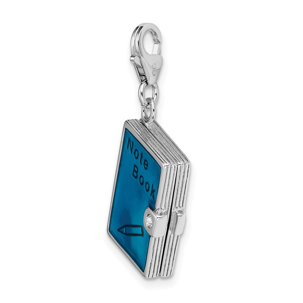 Amore La Vita Sterling Silver Rhodium-plated Polished 3-D Moveable Crystal From Swarovski Enameled 3-D Note Book Charm wit...