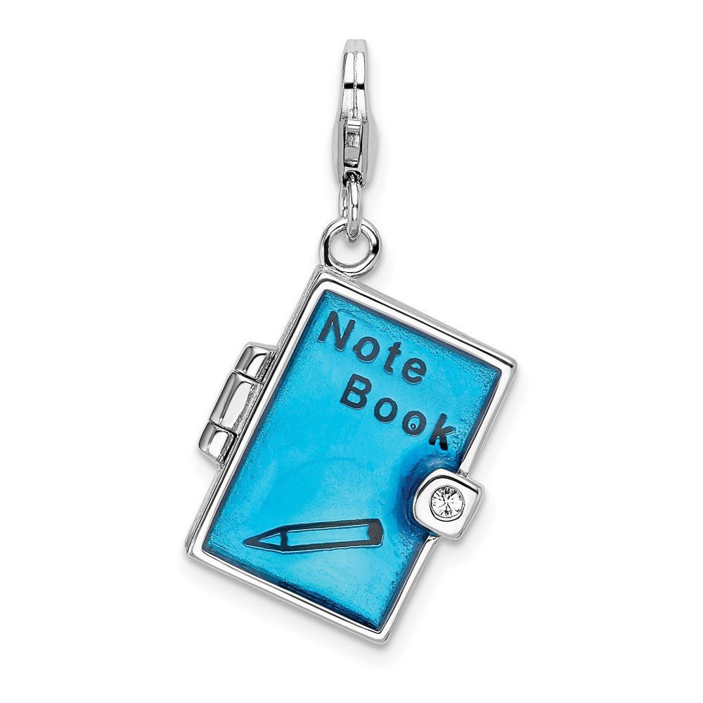 Amore La Vita Sterling Silver Rhodium-plated Polished 3-D Moveable Crystal From Swarovski Enameled 3-D Note Book Charm wit...