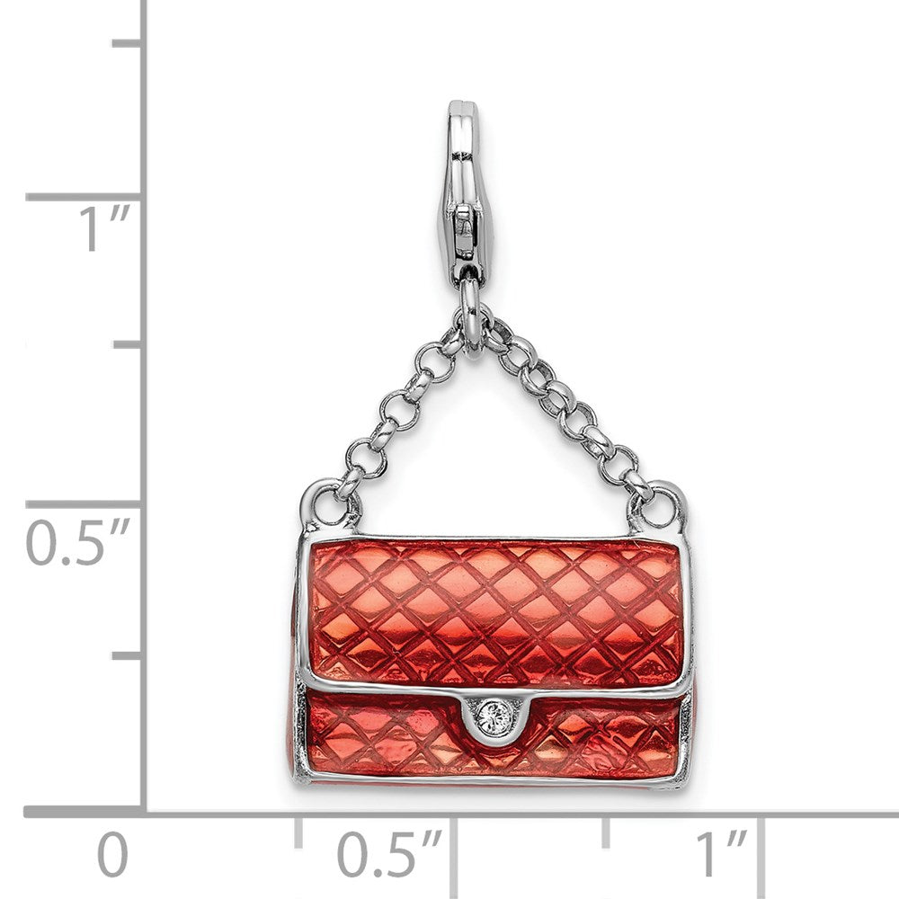 Amore La Vita Sterling Silver Rhodium-plated Polished 3-D Enameled with Swarovski Crystal Purse Charm with Fancy Lobster C...
