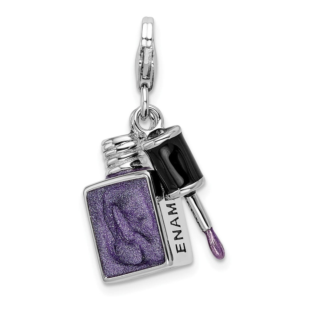 Amore La Vita Sterling Silver Rhodium-plated Polished 3-D Enameled Nail Enameled Charm with Fancy Lobster Clasp