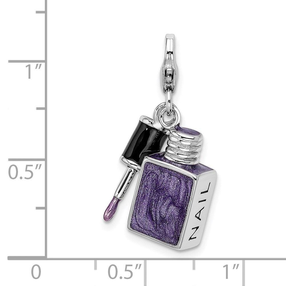 Amore La Vita Sterling Silver Rhodium-plated Polished 3-D Enameled Nail Enameled Charm with Fancy Lobster Clasp