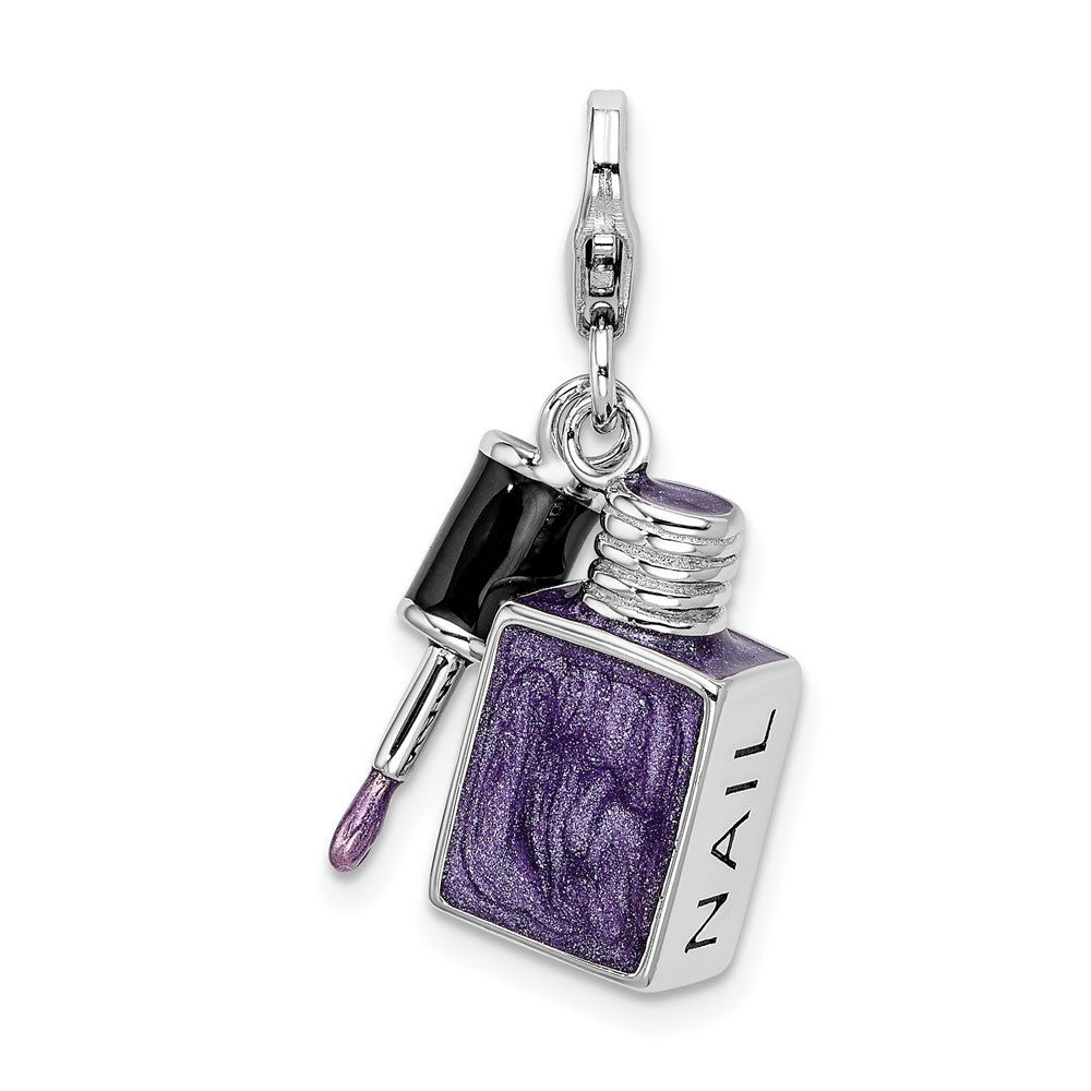 Amore La Vita Sterling Silver Rhodium-plated Polished 3-D Enameled Nail Enameled Charm with Fancy Lobster Clasp