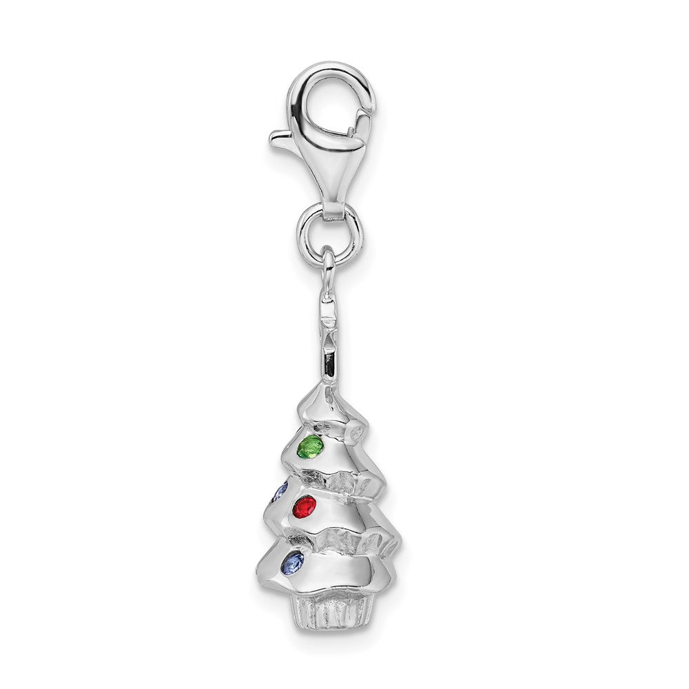 Amore La Vita Sterling Silver Rhodium-plated Polished 3-D Multi-colored Glass Stone Tree Charm with Fancy Lobster Clasp