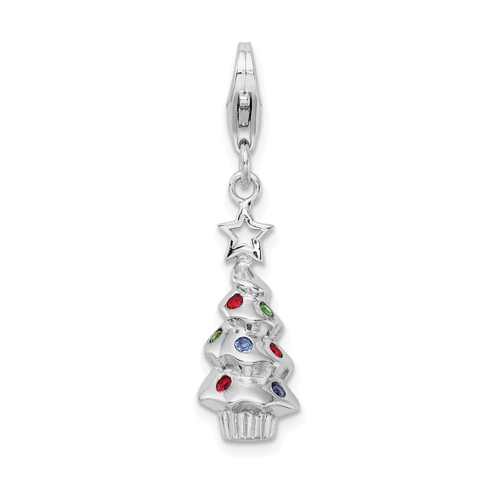 Amore La Vita Sterling Silver Rhodium-plated Polished 3-D Multi-colored Glass Stone Tree Charm with Fancy Lobster Clasp