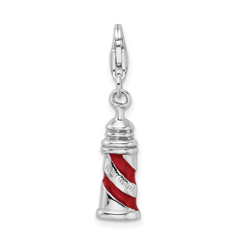 Amore La Vita Sterling Silver Rhodium-plated Polished 3-D Enameled Lighthouse Charm with Fancy Lobster Clasp