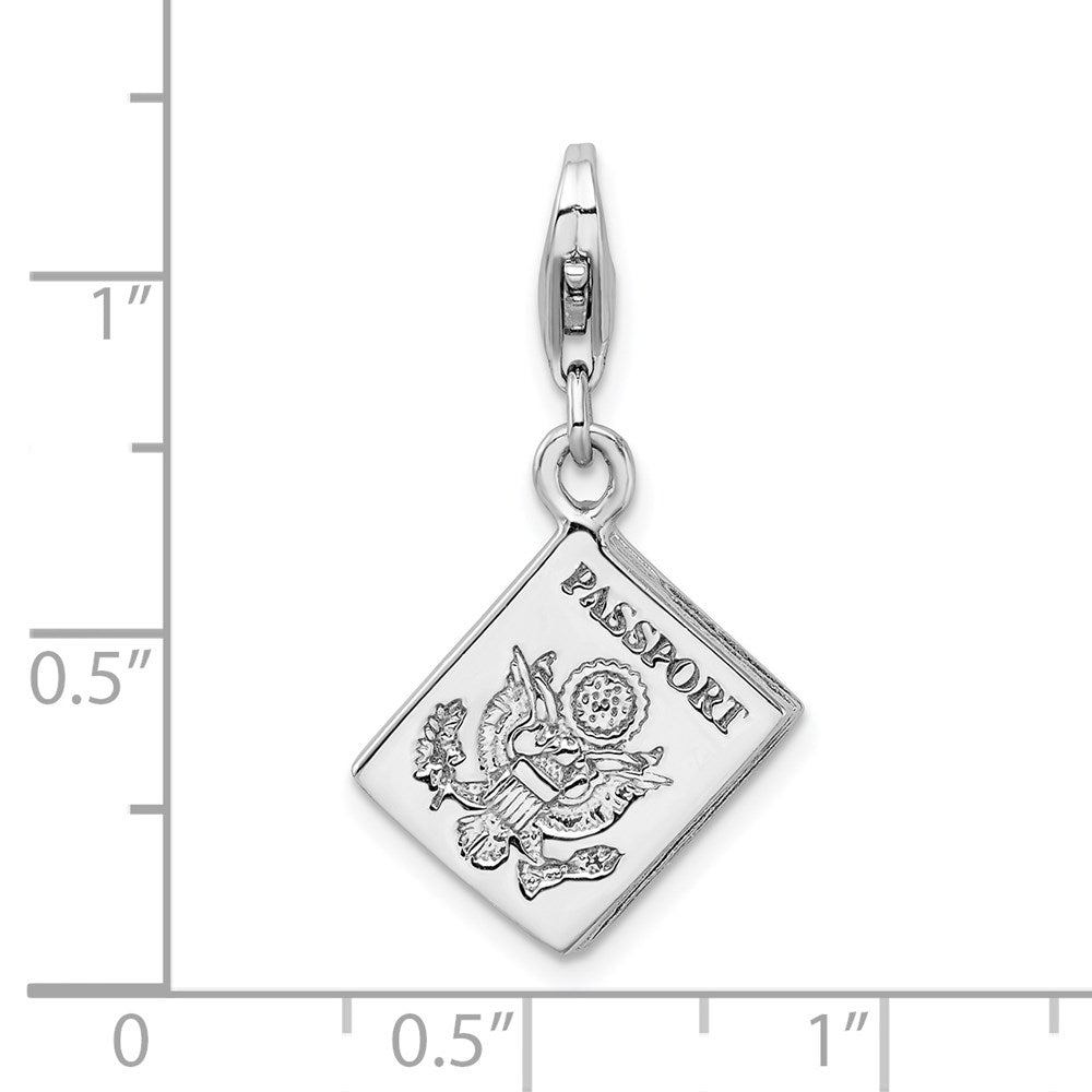 Amore La Vita Sterling Silver Rhodium-plated Polished 3-D Passport Charm with Fancy Lobster Clasp