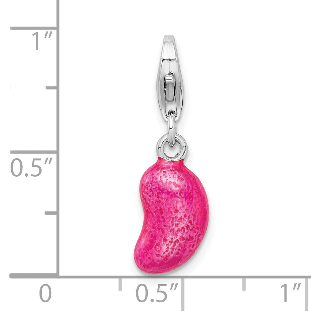 Amore La Vita Sterling Silver Rhodium-plated Polished 3-D Enameled Pink Jelly Bean Charm with Fancy Lobster Clasp