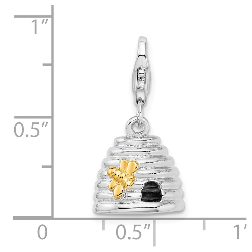 Amore La Vita Sterling Silver Rhodium-plated and Gold-plated Polished 3-D Beehive Charm with Fancy Lobster Clasp