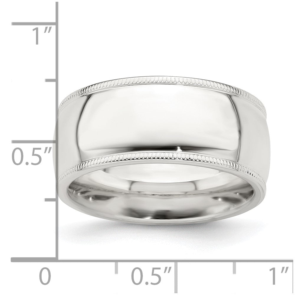 Sterling Silver 9mm Comfort Fit Half Round Milgrain Size 10 Band
