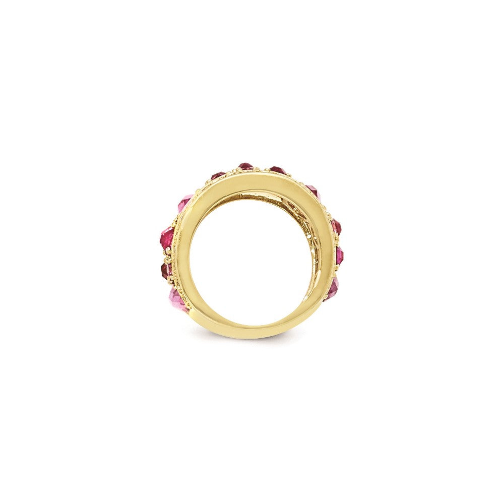 Sterling Silver Gold-Plated Synthetic Pink Sapphire & CZ Ring