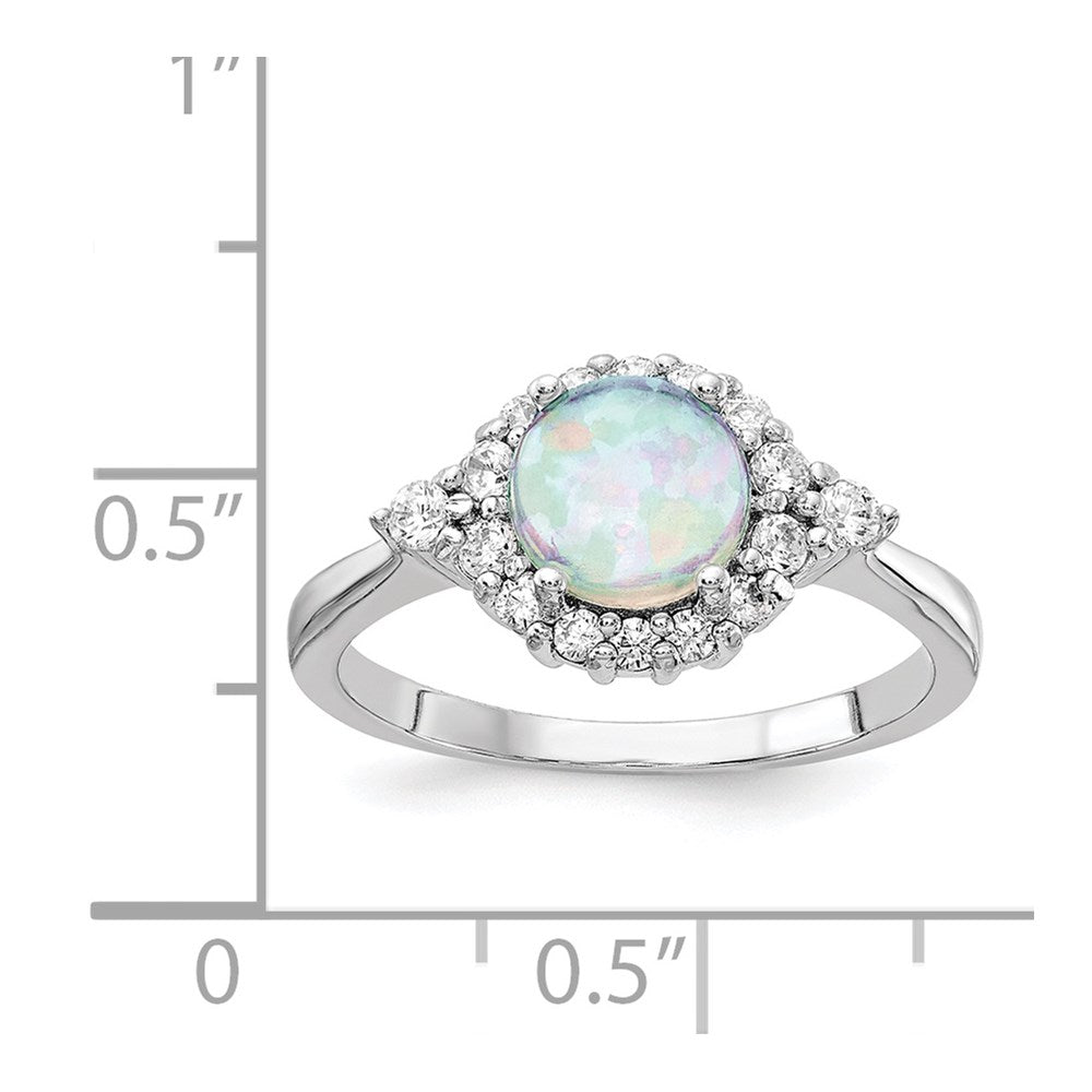 Cheryl M Sterling Silver Rhodium-plated Cabochon Lab Created Opal and Brilliant-cut CZ Ring