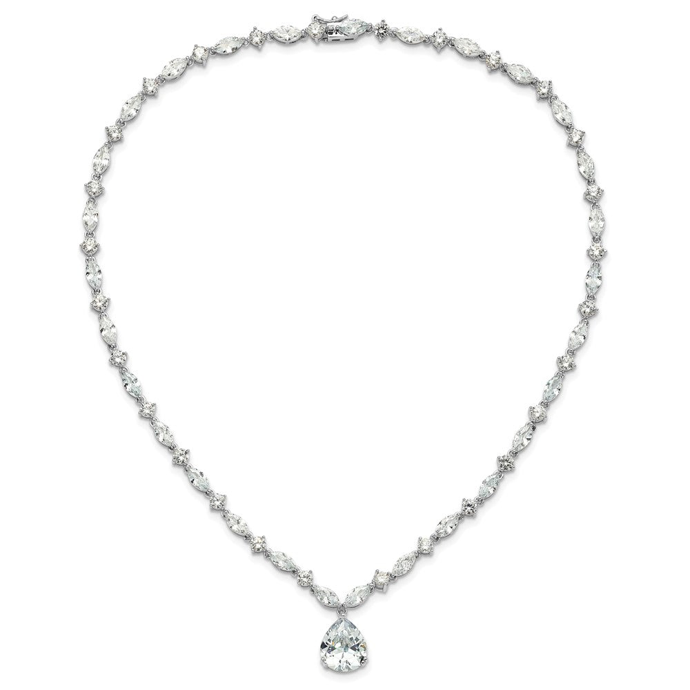 Cheryl M Sterling Silver Rhodium-plated Fancy Marquise-cut & Brilliant-cut Pear CZ 17 Inch Necklace