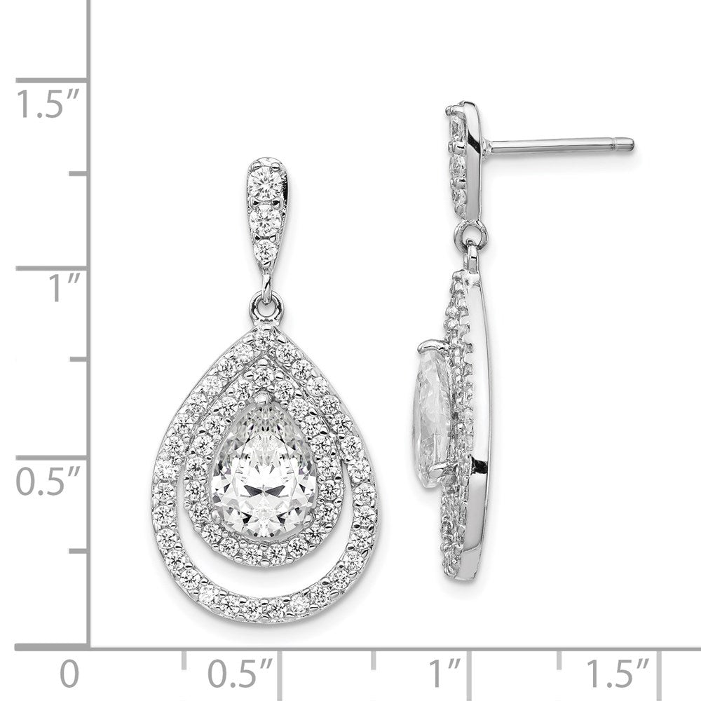 Cheryl M Sterling Silver Rhodium-plated Brilliant-cut Pear Shaped CZ Double Halo Post Dangle Earrings