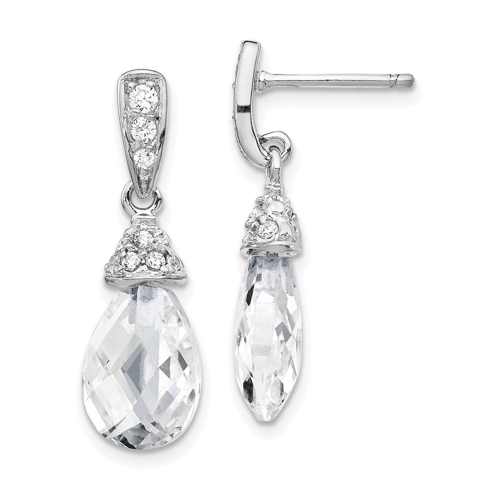 Cheryl M Sterling Silver Rhodium-plated Faceted Briolette and Brilliant-cut CZ Post Dangle Earrings