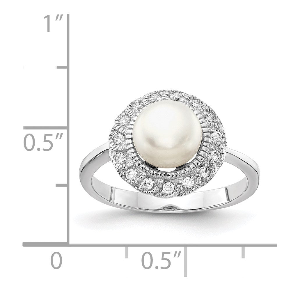 Cheryl M Sterling Silver Rhodium-plated Freshwater Cultured Pearl and Brilliant-cut CZ Ring