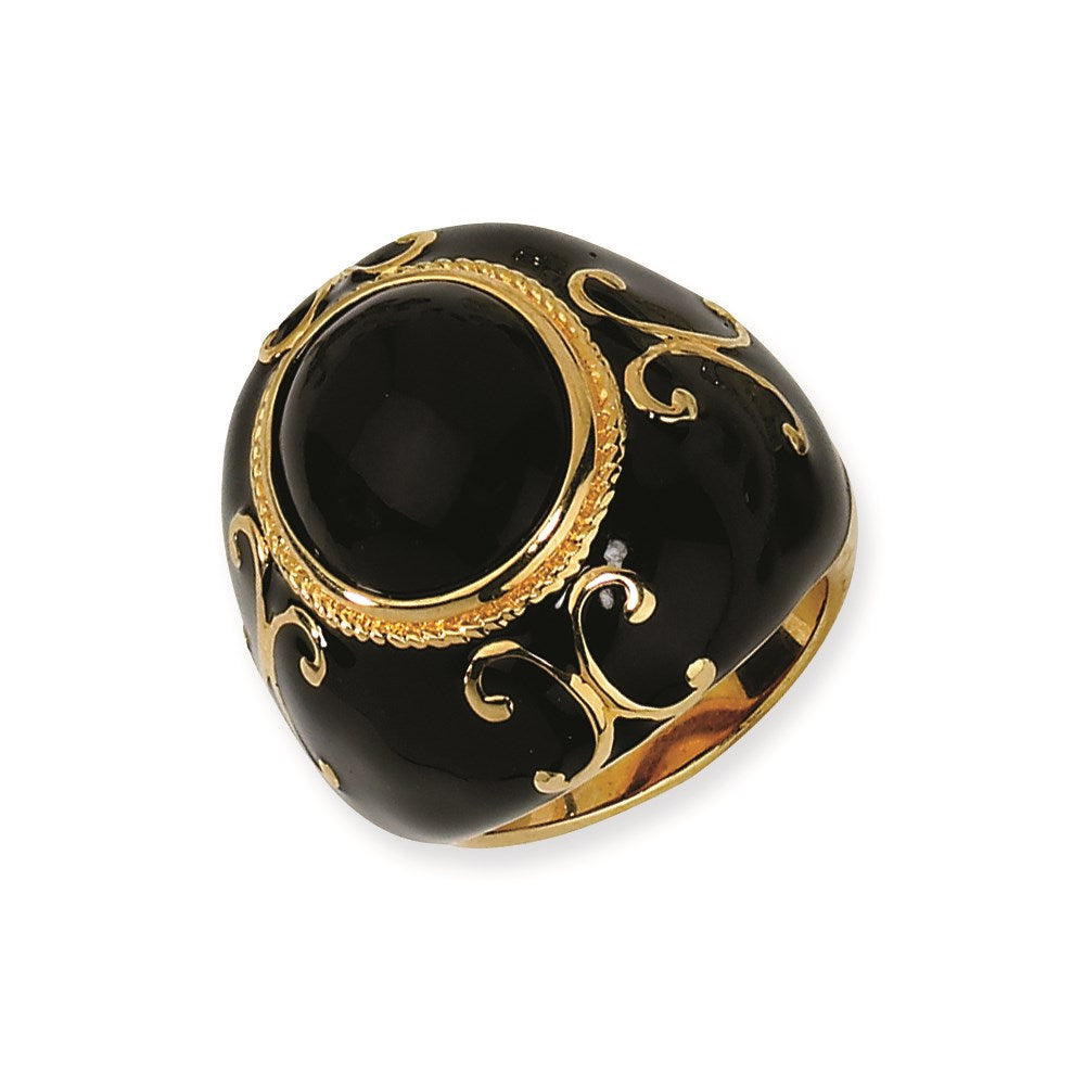 Gold-plated Sterling Silver Blk Enamel & Onyx Ring