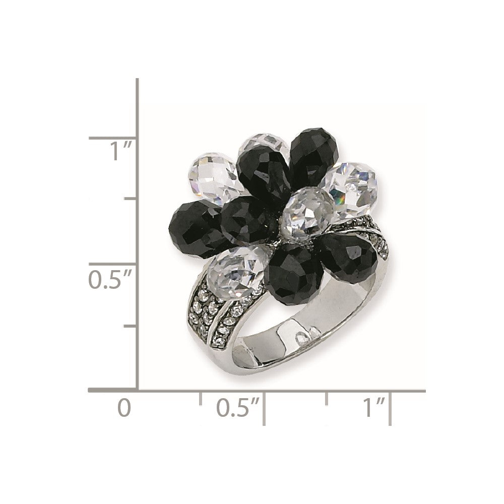 Sterling Silver Briolette-cut Black/White CZ Ring
