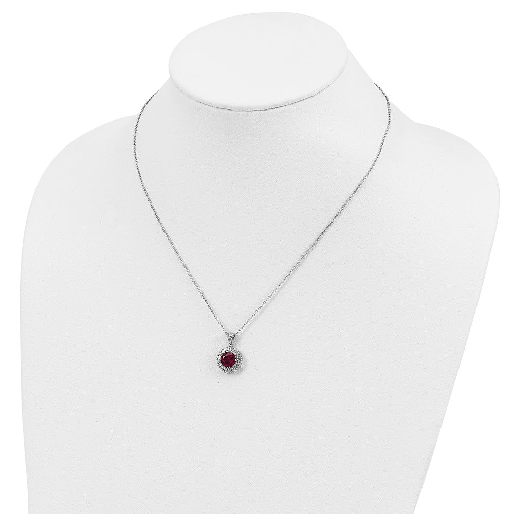Cheryl M Sterling Silver Rhodium-plated Brilliant-cut Lab Created Ruby and Brilliant-cut/Baguette-cut White CZ 18 Inch Nec...