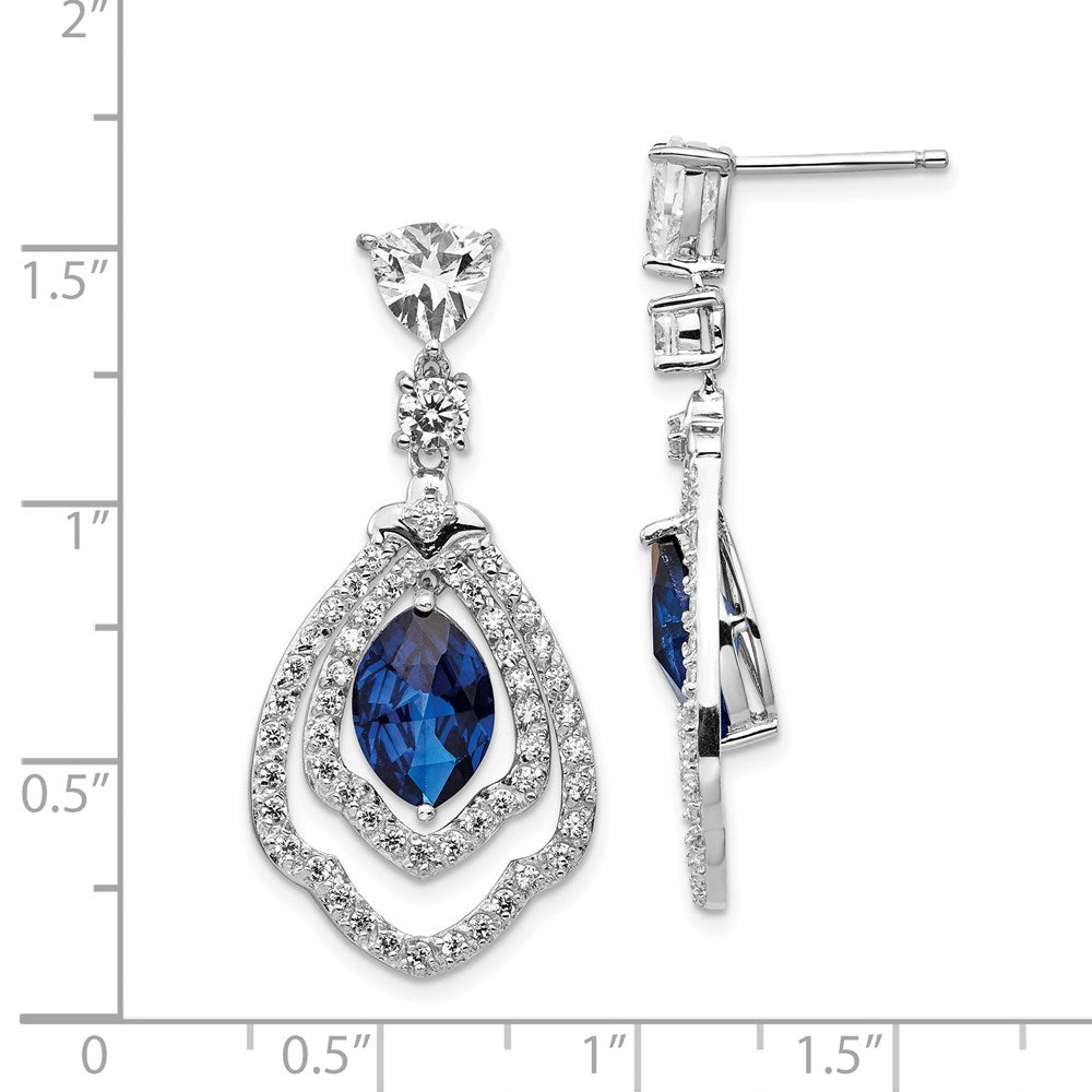 Cheryl M Sterling Silver Rhodium-plated Fancy Brilliant-cut Lab Created Dark Blue Spinel and Brilliant-cut White CZ Post D...