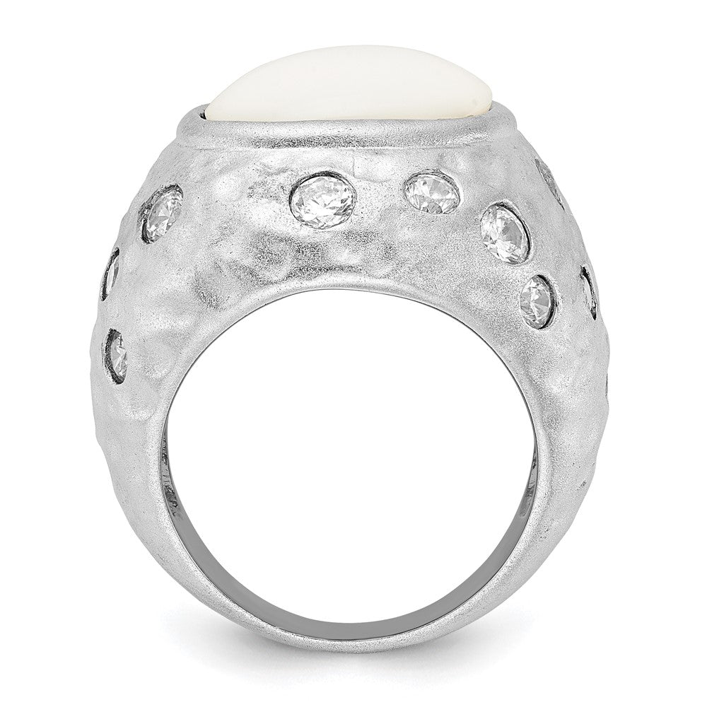Cheryl M Sterling Silver Satin Simulated White Agate & CZ Ring