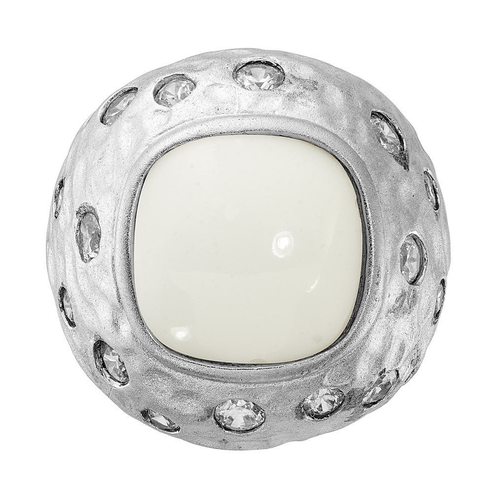 Cheryl M Sterling Silver Satin Simulated White Agate & CZ Ring