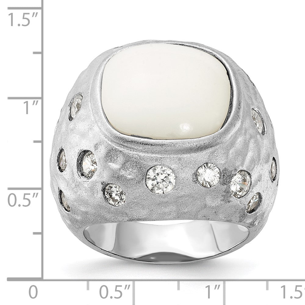 Cheryl M Sterling Silver Satin Simulated White Agate & CZ Ring