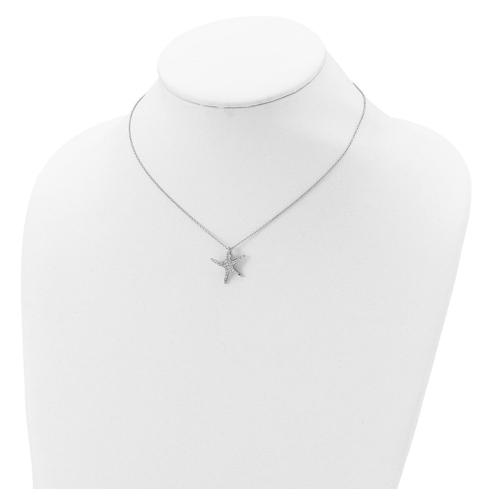 Cheryl M Sterling Silver Rhodium-plated Brilliant-cut CZ Starfish 18 Inch Necklace