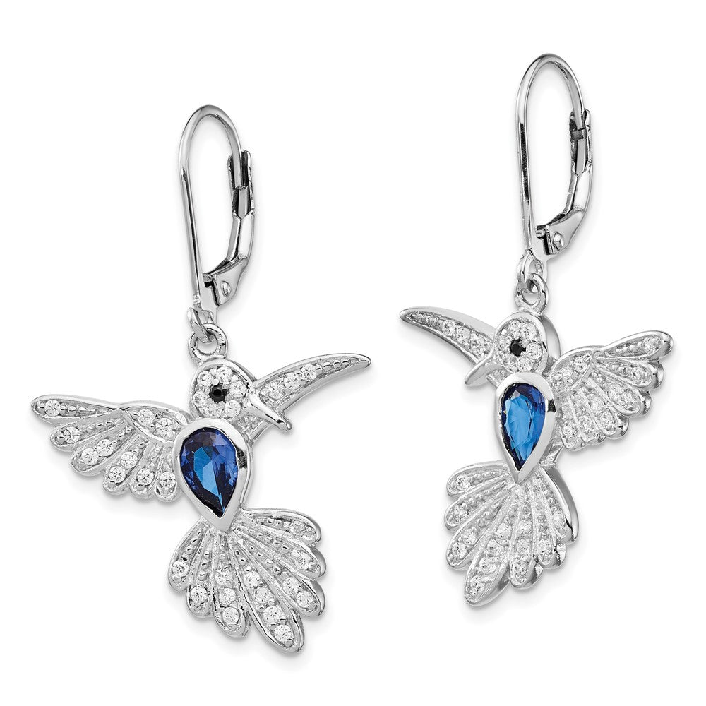 Cheryl M Sterling Silver Rhodium-plated Brilliant-cut Lab Created Dark Blue Spinel and Brilliant-cut White CZ Hummingbird ...