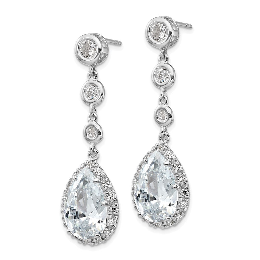 Cheryl M Sterling Silver Rhodium-plated Brilliant-cut CZ Bezel & Teardrop Halo Post Dangle Earrings