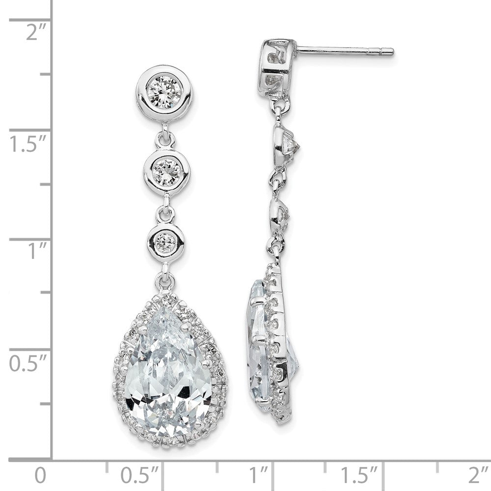 Cheryl M Sterling Silver Rhodium-plated Brilliant-cut CZ Bezel & Teardrop Halo Post Dangle Earrings