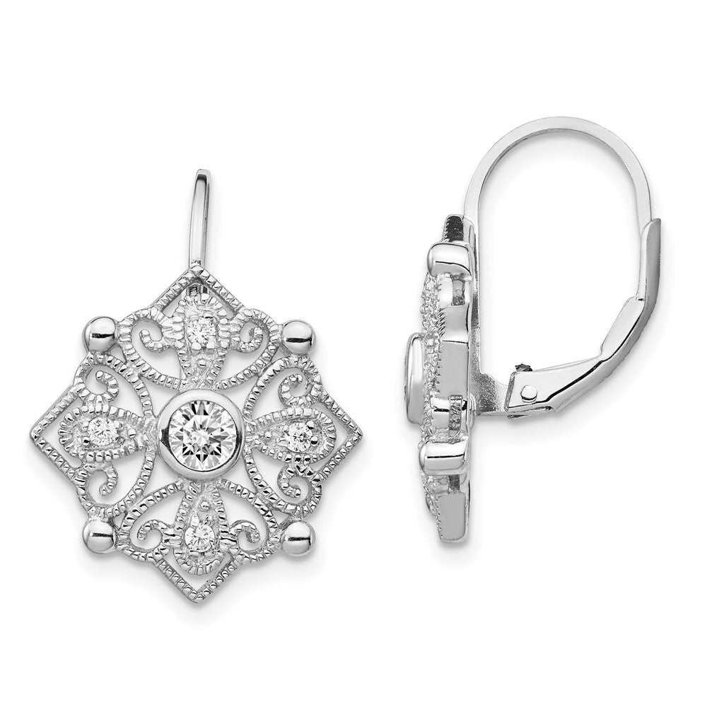Cheryl M Sterling Silver Rhodium-plated Fancy Brilliant-cut CZ Leverback Earrings