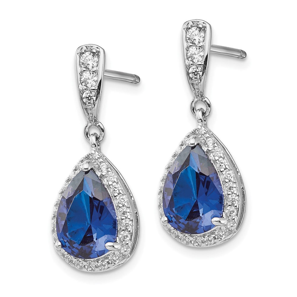 Cheryl M Sterling Silver Rhodium-plated Brilliant-cut Lab Created Dark Blue Spinel and Brilliant-cut White CZ Teardrop Pos...
