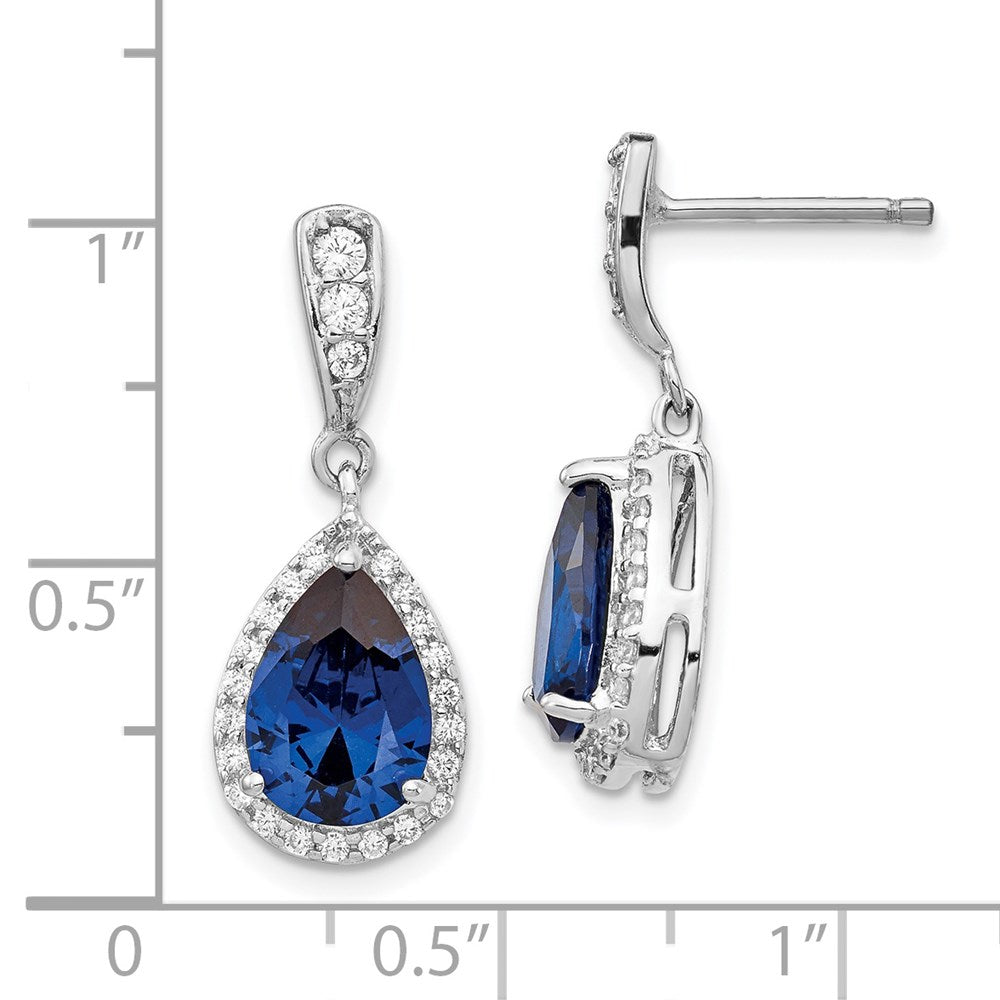 Cheryl M Sterling Silver Rhodium-plated Brilliant-cut Lab Created Dark Blue Spinel and Brilliant-cut White CZ Teardrop Pos...