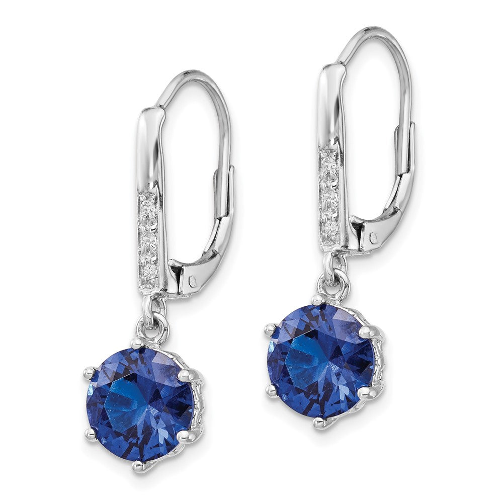 Cheryl M Sterling Silver Rhodium-plated Brilliant-cut Lab Created Dark Blue Spinel and Brilliant-cut White CZ Leverback Da...