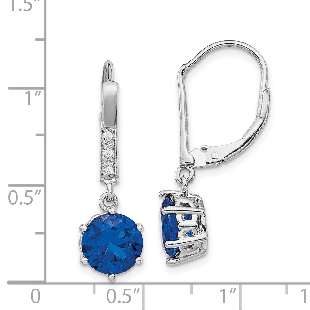 Cheryl M Sterling Silver Rhodium-plated Brilliant-cut Lab Created Dark Blue Spinel and Brilliant-cut White CZ Leverback Da...