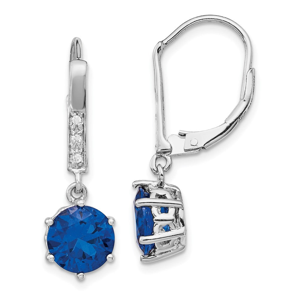 Cheryl M Sterling Silver Rhodium-plated Brilliant-cut Lab Created Dark Blue Spinel and Brilliant-cut White CZ Leverback Da...
