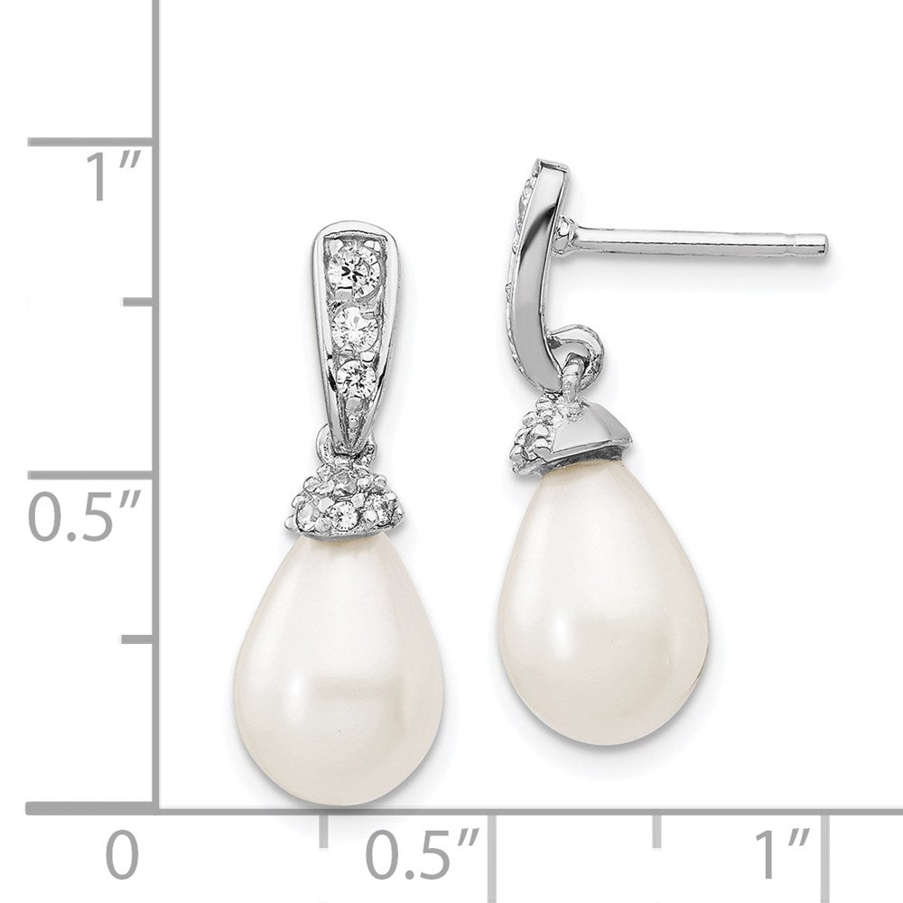 Cheryl M Sterling Silver Rhodium-plated Teardrop White Freshwater Cultured Pearl and Brilliant-cut CZ Post Dangle Earrings