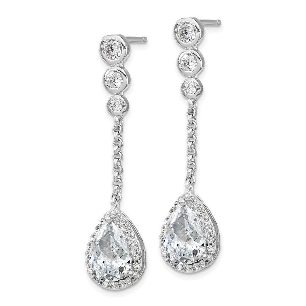 Cheryl M Sterling Silver Rhodium-plated Brilliant-cut CZ Bezel & Teardrop Halo Post Dangle Earrings