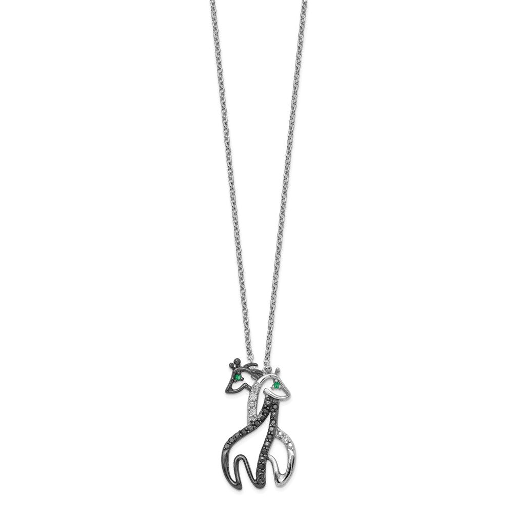 Cheryl M Sterling Silver Rhodium-plated with Black Rhodium Accent Brilliant-cut Black Green and White CZ Giraffes 18 Inch ...