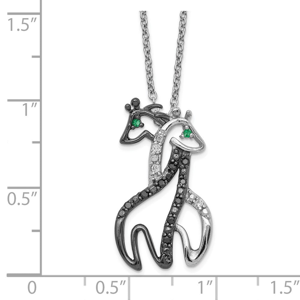 Cheryl M Sterling Silver Rhodium-plated with Black Rhodium Accent Brilliant-cut Black Green and White CZ Giraffes 18 Inch ...