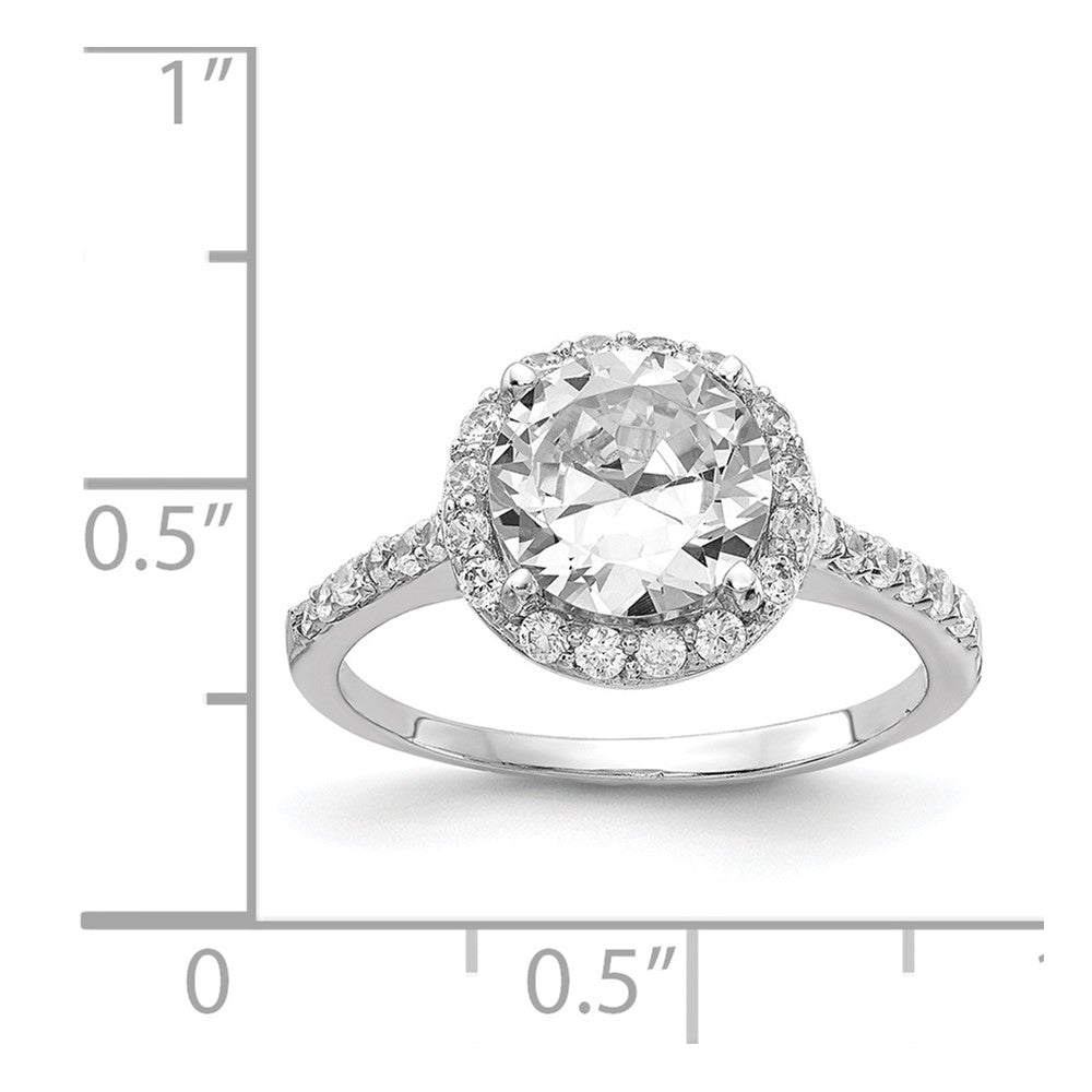 Cheryl M Sterling Silver Rhodium-plated Brilliant-cut CZ Round Halo with Side Stones Ring