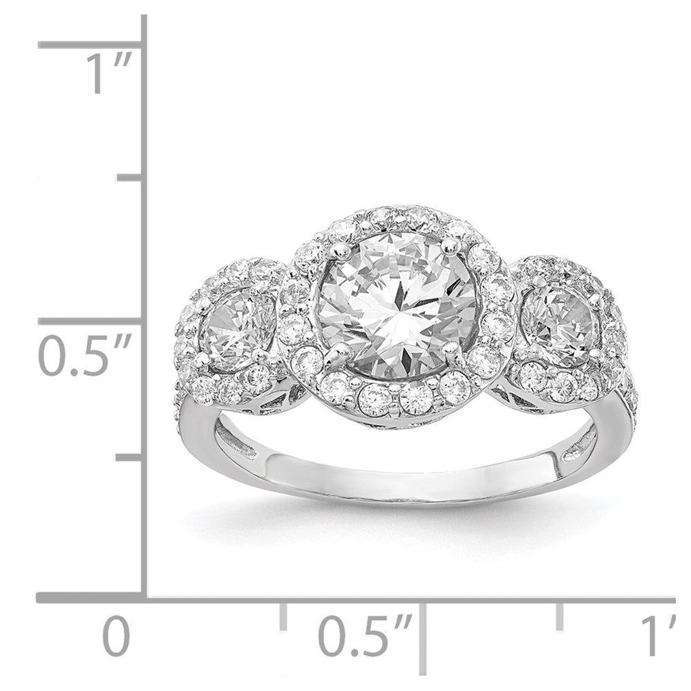 Cheryl M Sterling Silver Rhodium-plated Brilliant-cut CZ Three Stone Halo Ring