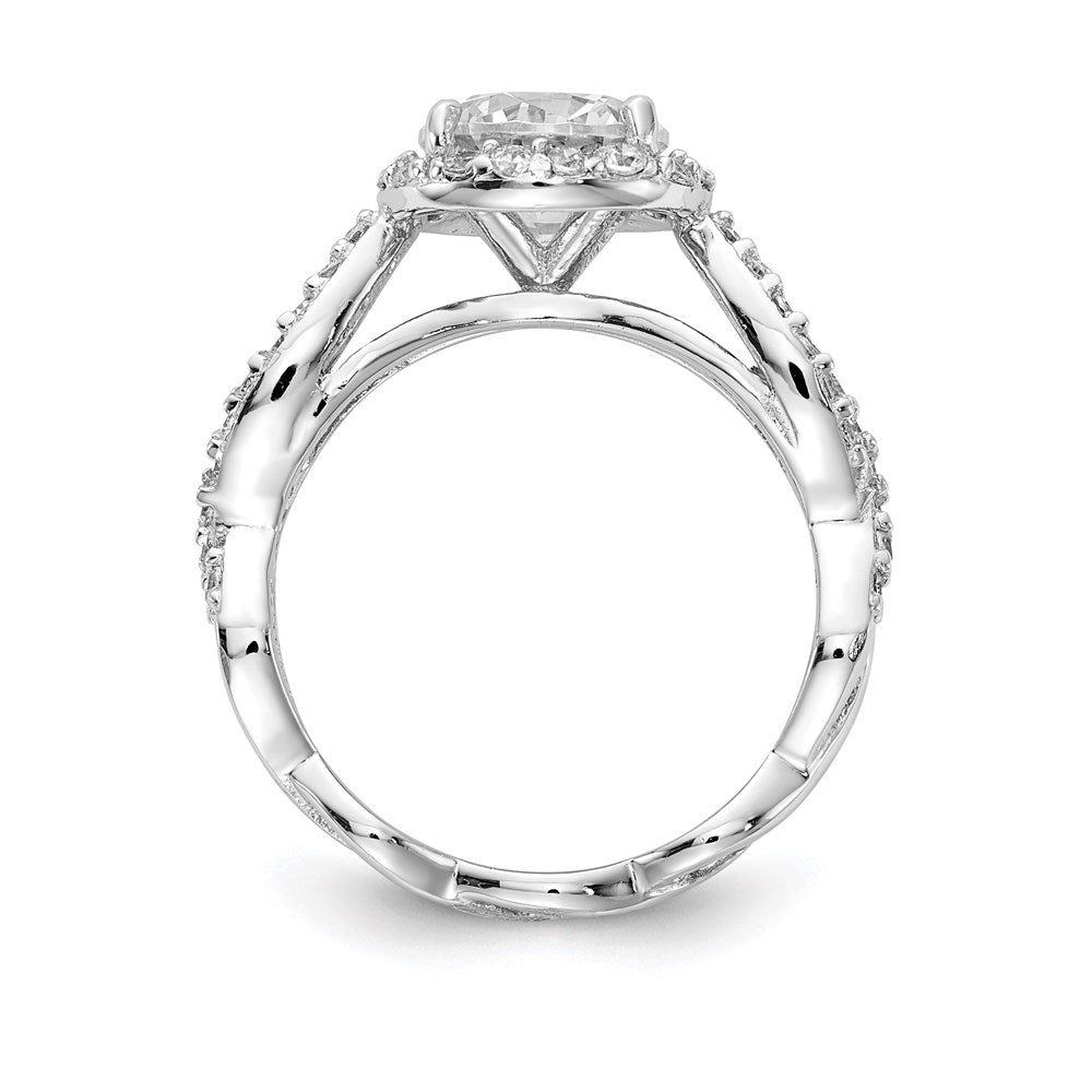 Cheryl M Sterling Silver Rhodium-plated Brilliant-cut Round CZ Halo Center and Twisted Design Ring