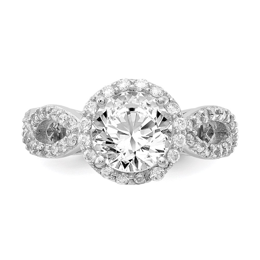 Cheryl M Sterling Silver Rhodium-plated Brilliant-cut Round CZ Halo Center and Twisted Design Ring